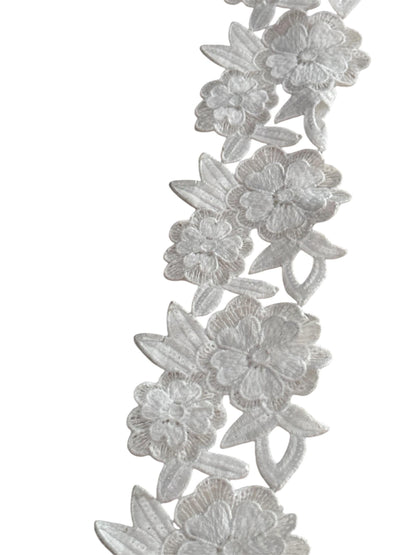 Ivory Bridal Floral Applique Lace Trim White 1 Yard