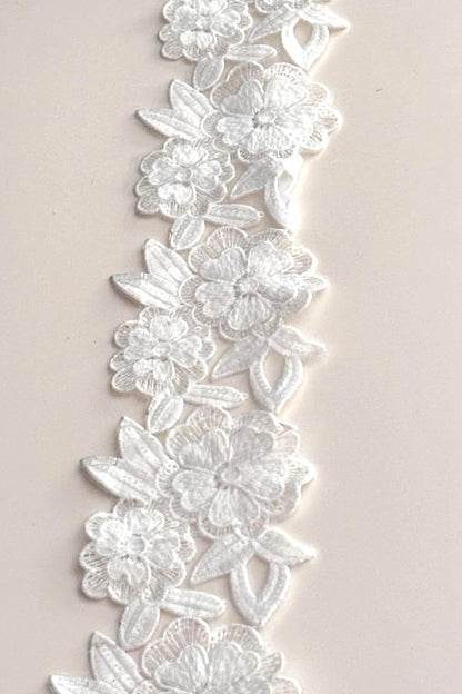 Ivory Bridal Floral Applique Lace Trim White 1 Yard