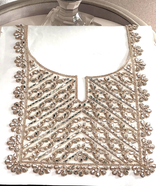 Sparkle Gold Pearl Beaded lace applique neckline patch