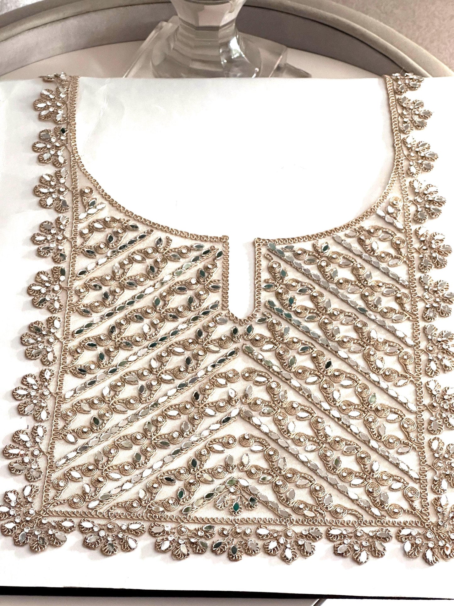 Sparkle Gold Pearl Beaded lace applique neckline patch