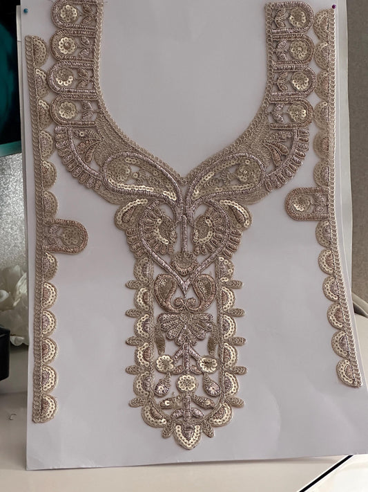 Metallic Gold Neckline Patch Floral Embroidered Bodice Patch For Designer Indian dress Bride And Bridesmaid Dress Gift For Mom Wedding dress
