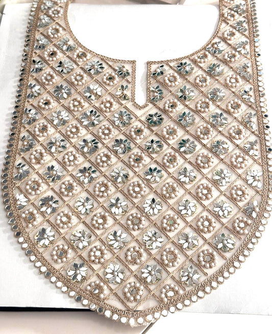 Floral Embroidery Applique Sew on Neckline Patch Mirror Pearl Stone