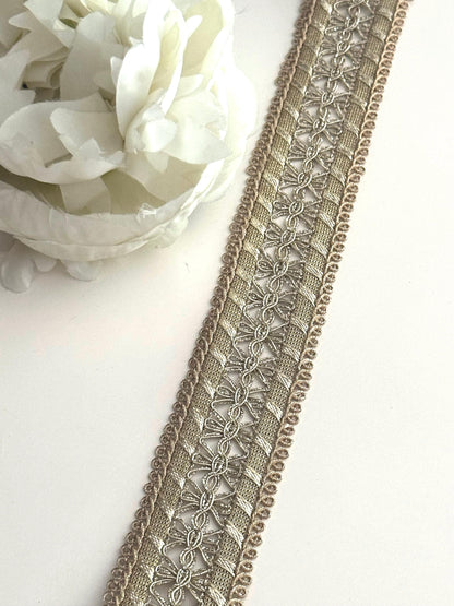 Metallic Lace Trim Ribbon Sari Fabric Lace Craft Supply Indian Decorative