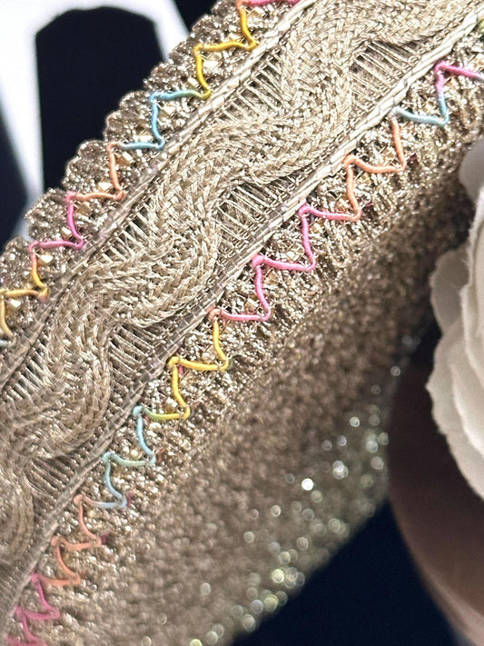 Crafting supply champagne Gold Indian Lace Trim for Decorative Bridal Belt, hats, wedding dress
