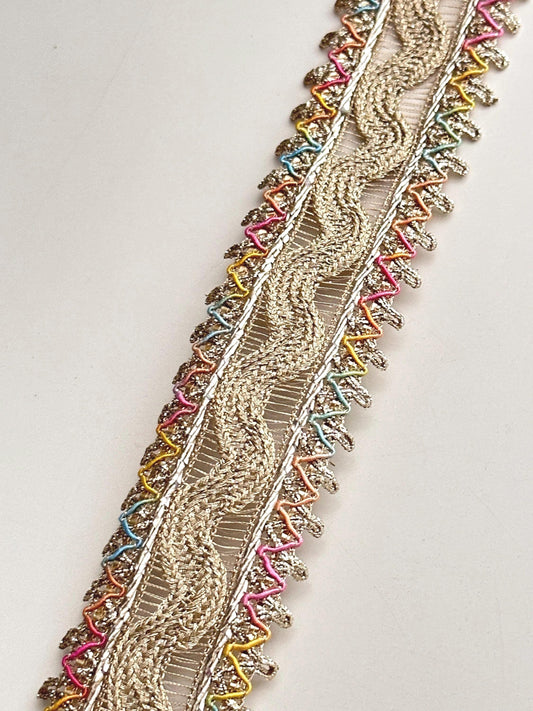 Crafting supply champagne Gold Indian Lace Trim for Decorative Bridal Belt, hats, wedding dress