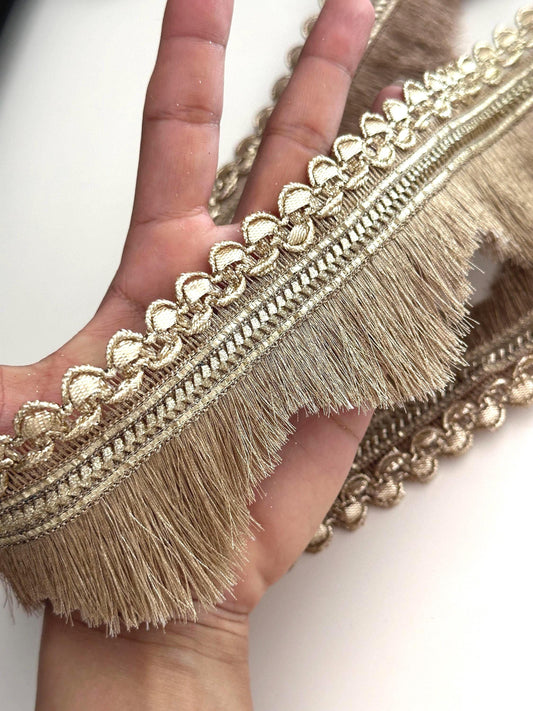 Gold Metallic Fringe Gold Trim Fringe Tassel Saree Border Lace Wedding Gown Tassel Lace Trim