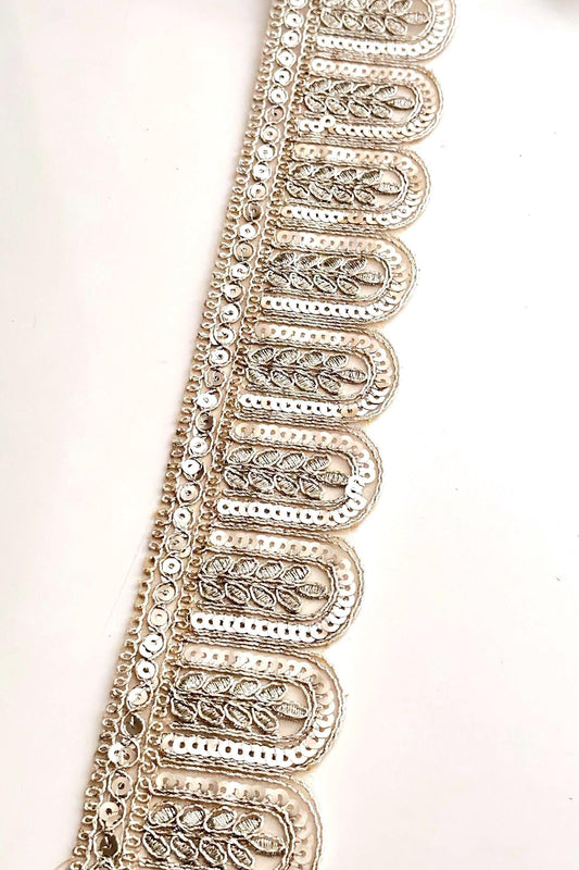 Scalloped Sequin Lace Trim For Bridal Gown Light Gold Metallic Thread  Ribbon Festive Wedding Dress Lace Embellished Decorative Trim by Yard