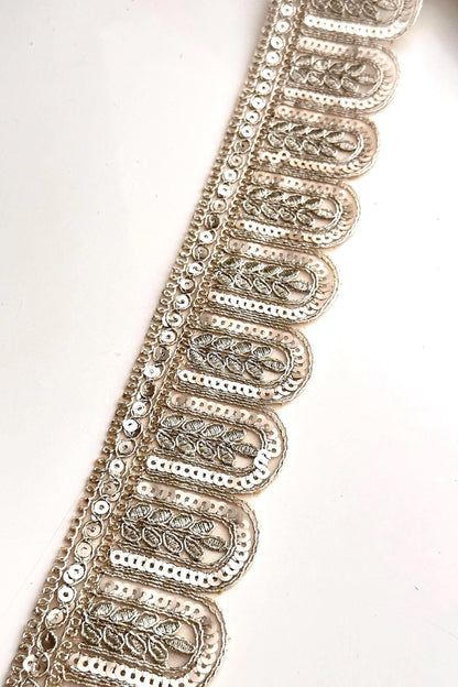 Scalloped Sequin Lace Trim For Bridal Gown Light Gold