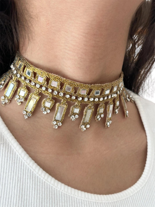 Glitter Choker Necklace Zircon Jewelry Fabric Statement Choker Handmade