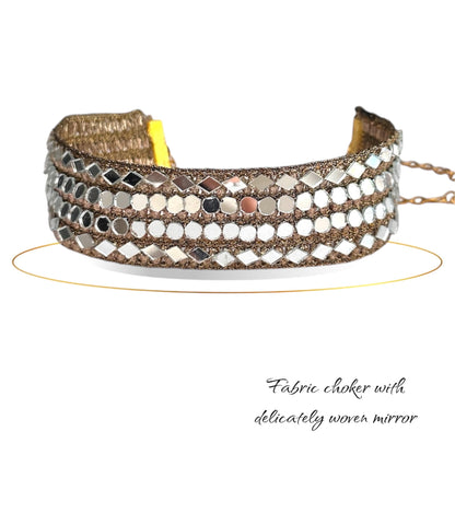 Broad Celestial Jewelry Choker Mirror Fabric HandCrafted Necklace Shiny Jewel Necklace