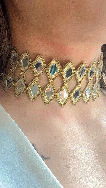 Handmade Lace Choker Necklace Unique Boho Party Jewelry for Trendy Young Style Gothic Festival & Night Out Accessory Golden Glam Choker