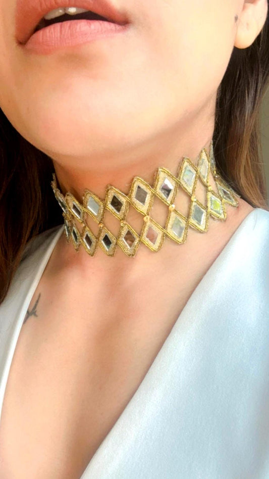 Handmade Lace Choker Necklace Unique Boho Party Jewelry for Trendy Young Style Gothic Festival & Night Out Accessory Golden Glam Choker