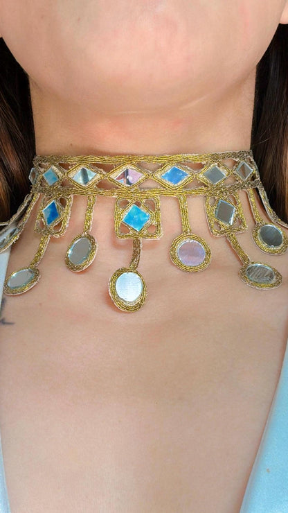 Glitter Choker Necklace Gothic Jewelry Fabric Statement Choker Handmade Party Statement Necklace Accessory