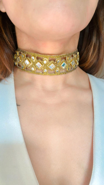 Choker Glass Resin Jewelry Necklace Pendant Gold Lace Choker Handmade Sustainable Unique Jewelry