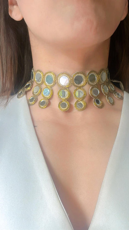 Mirror Lace Choker Neck Collar High-Shine Fabric Choker jewelry Layered Handmade Accessory