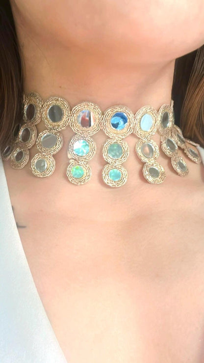 Sparkle Ora Cascade Necklace High-Shine Fabric Choker jewelry Layered Handmade Accessory