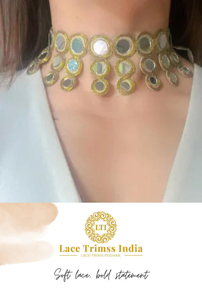 Mirror Lace Choker Neck Collar High-Shine Fabric Choker jewelry Layered Handmade Accessory
