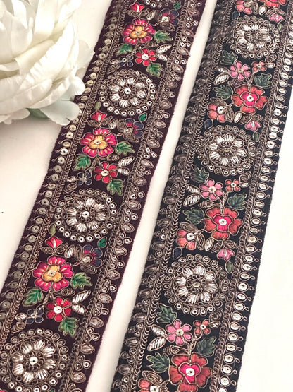 Velvet Highlight Border Lace Indian Embroidery Trim Bridal Veil Lehenga Lace