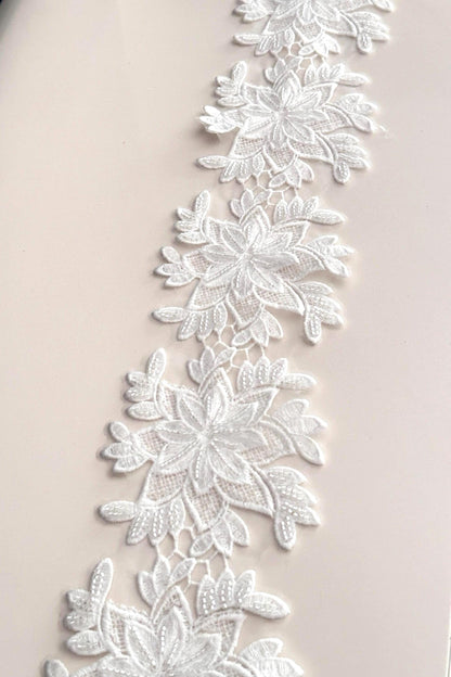 Bridal Veil Lace Floral Beaded Applique Bridal Veil Lace Trim For Ballroom Dance Embroidered Floral Lace For Wedding Gown Flower Girl Dress