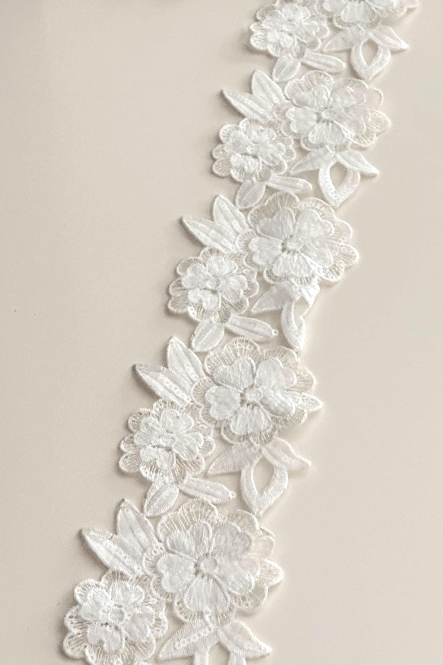 Ivory Bridal Floral Applique Lace Trim White 1 Yard