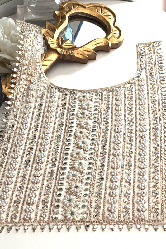 Applique Neckline Bridal Patch Shiny Mirror Pearl Flower Indian Applique Neck