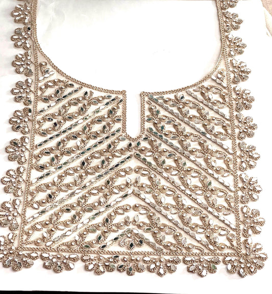 Sparkle Gold Pearl Beaded lace applique neckline patch