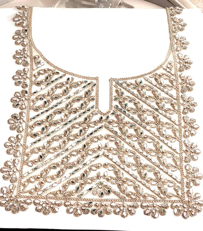 Sparkle Gold Pearl Beaded lace applique neckline patch