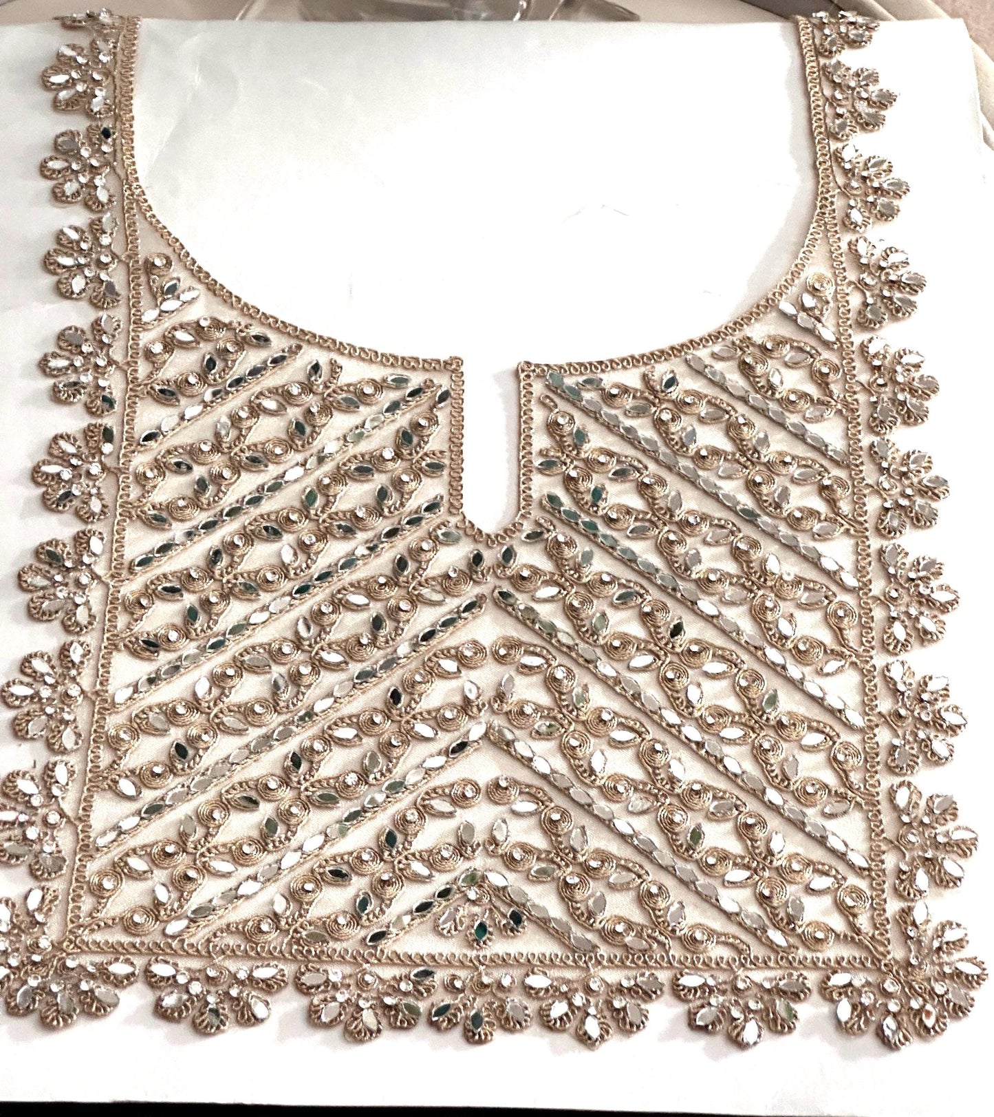 Sparkle Gold Pearl Beaded lace applique neckline patch