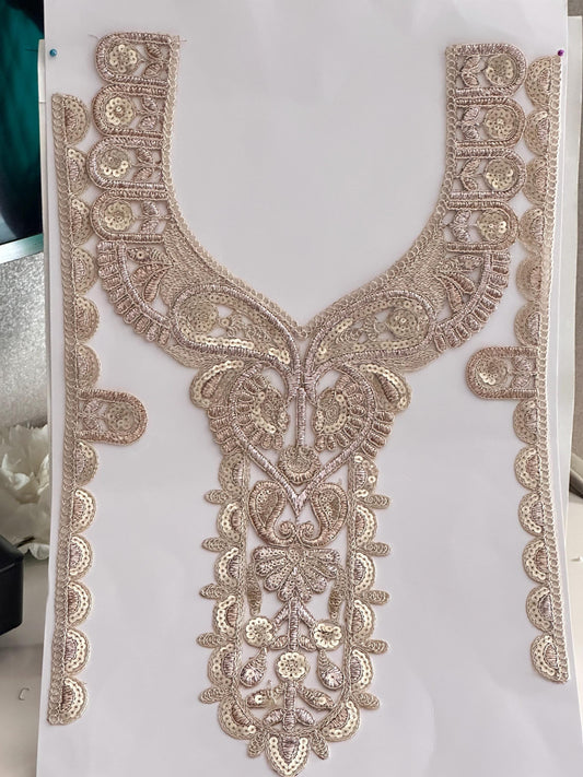 Metallic Gold Neckline Patch Floral Embroidered Bodice Patch For Designer Indian dress Bride And Bridesmaid Dress Gift For Mom Wedding dress