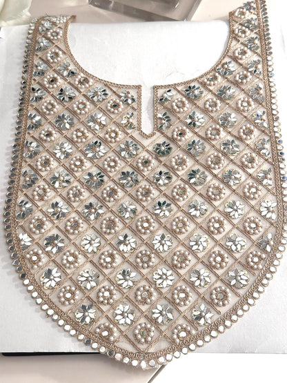Floral Embroidery Applique Sew on Neckline Patch Mirror Pearl Stone