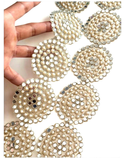 Handcrafted Belt Pearl Mirror Embellished Round Zari Embroidery Cutwork Lace