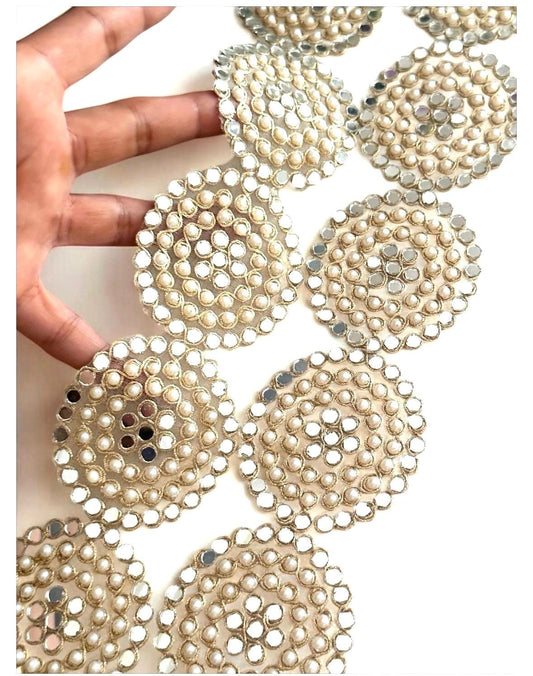 Handcrafted Belt Pearl Mirror Embellished Round Zari Embroidery Cutwork Lace