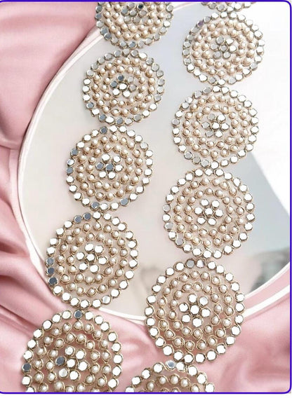 Handcrafted Belt Pearl Mirror Embellished Round Zari Embroidery Cutwork Lace