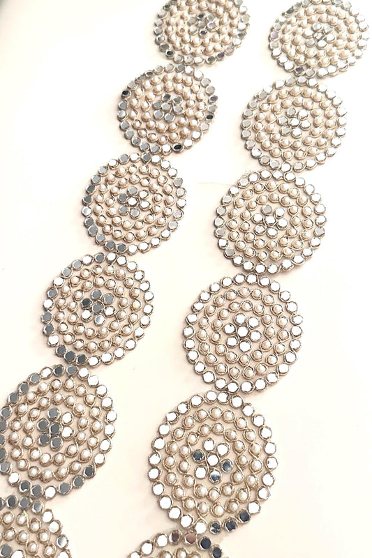 Handcrafted Belt Pearl Mirror Embellished Round Zari Embroidery Cutwork Lace