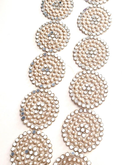 Handcrafted Belt Pearl Mirror Embellished Round Zari Embroidery Cutwork Lace