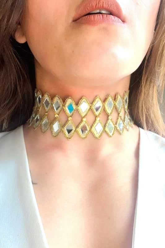 Handmade Lace Choker Necklace Unique Boho Party Jewelry for Trendy Young Style Gothic Festival & Night Out Accessory Golden Glam Choker