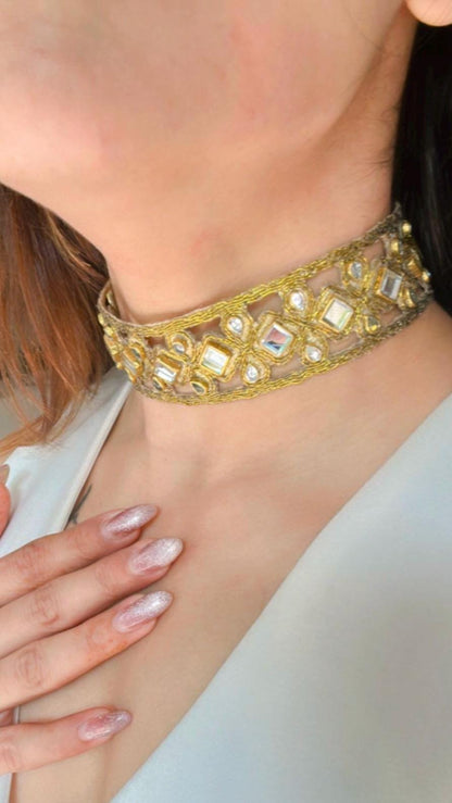 Choker Glass Resin Jewelry Necklace Pendant Gold Lace Choker Handmade Sustainable Unique Jewelry