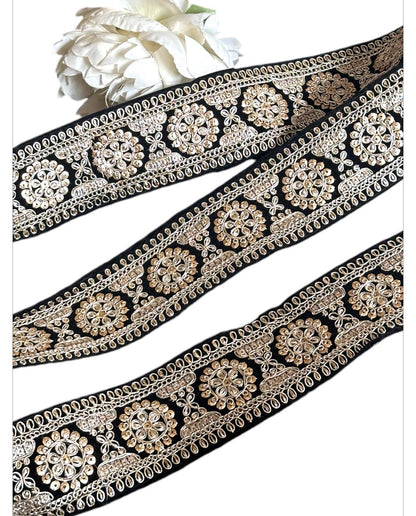 Black Sequin Zari Lace Border Velvet Indian Bridal Dress Embroidery Trim