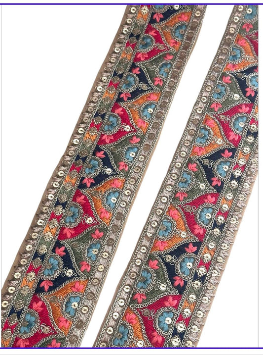 Maroon Gold Colourful Zari Sequin Lace Indian Embroidered Wedding Veil Trim