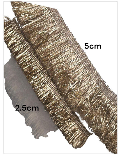 Intricate gold metallic lace with Sabyasachi-inspired border design, perfect for embellishments, special occasion decor, and creative gift wrapping