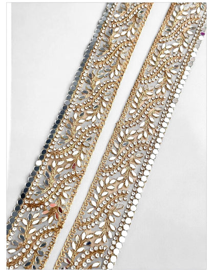 Zircon embellished Lace Border Wedding Veil Gown Lace Indian Decorative Mirror Border