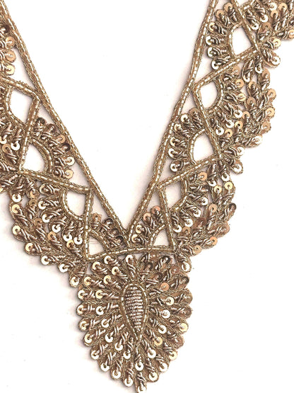 Handmade Gold Embellishment Floral Neckline Collar Design