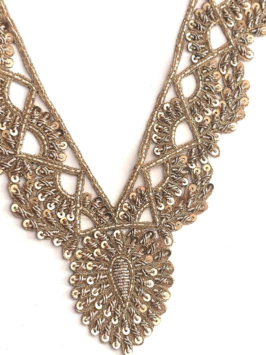 Handmade Gold Embellishment Floral Neckline Collar Design