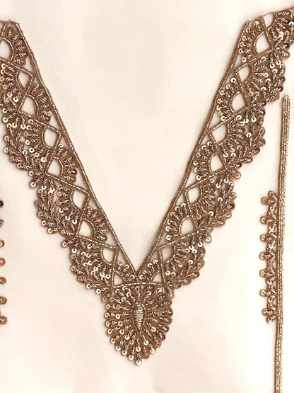 Handmade Gold Embellishment Floral Neckline Collar Design