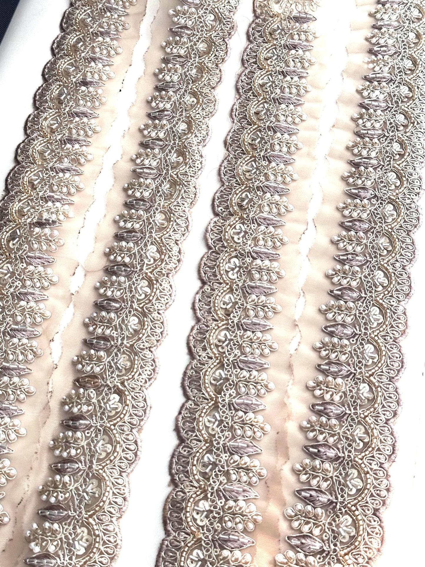 Pearl Embellished Gold Lace