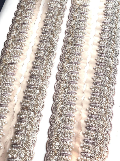 Pearl Embellished Gold Lace