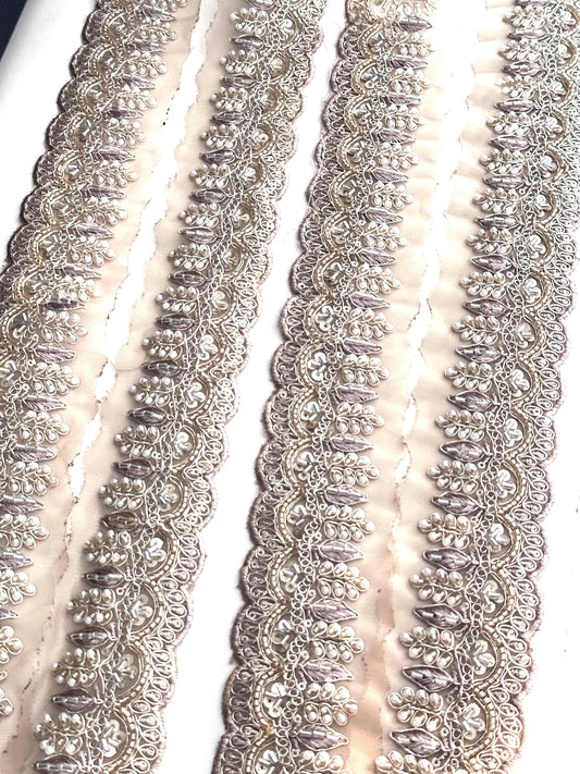 Pearl Embellished Gold Lace