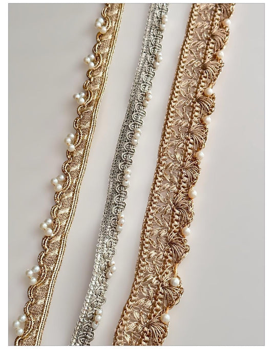 Pearl Embellished Thread Work Crafting Lace Trim perfect for fashion projects