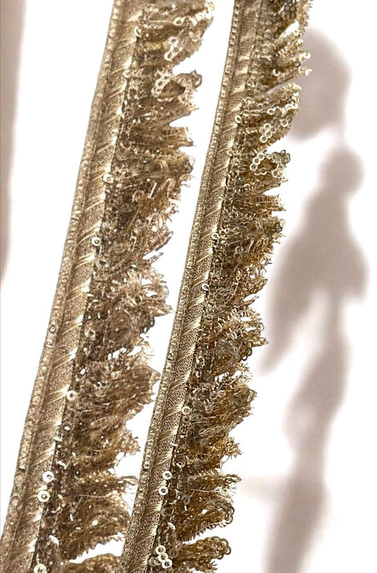 Gold Fringed Lace Trim Sequin Beaded Lace Crafting Ribbon Fringe Trim