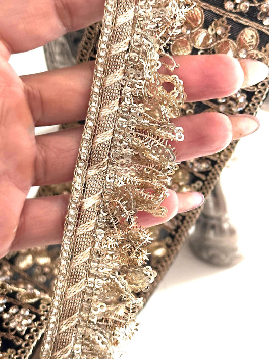 Gold Fringed Lace Trim Sequin Beaded Lace Crafting Ribbon Fringe Trim